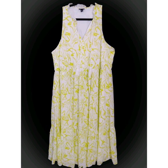 Torrid Womens Bright Green White Floral Tiered Midi Dress w/ Tassel Tie, 2X - Picture 3 of 6